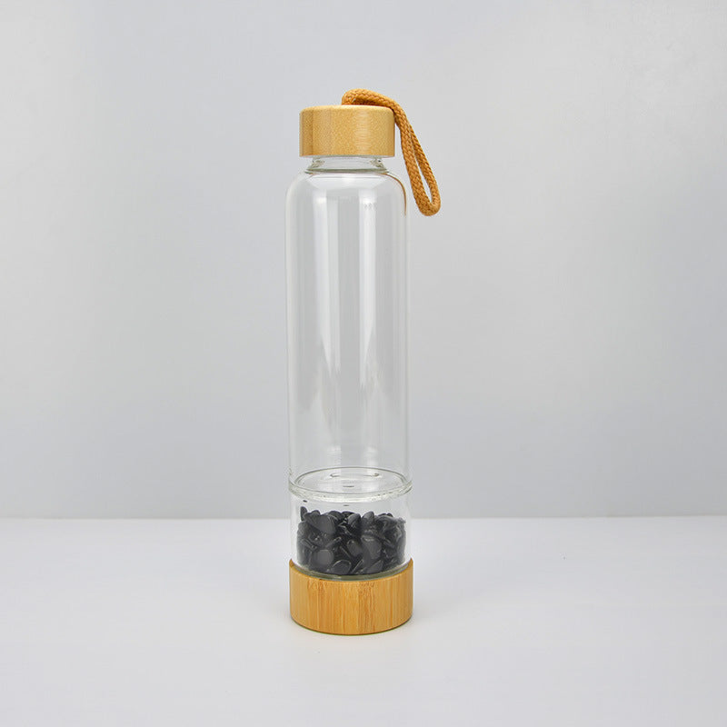 Crystal Energy Stone Water Bottle with Bamboo Cover