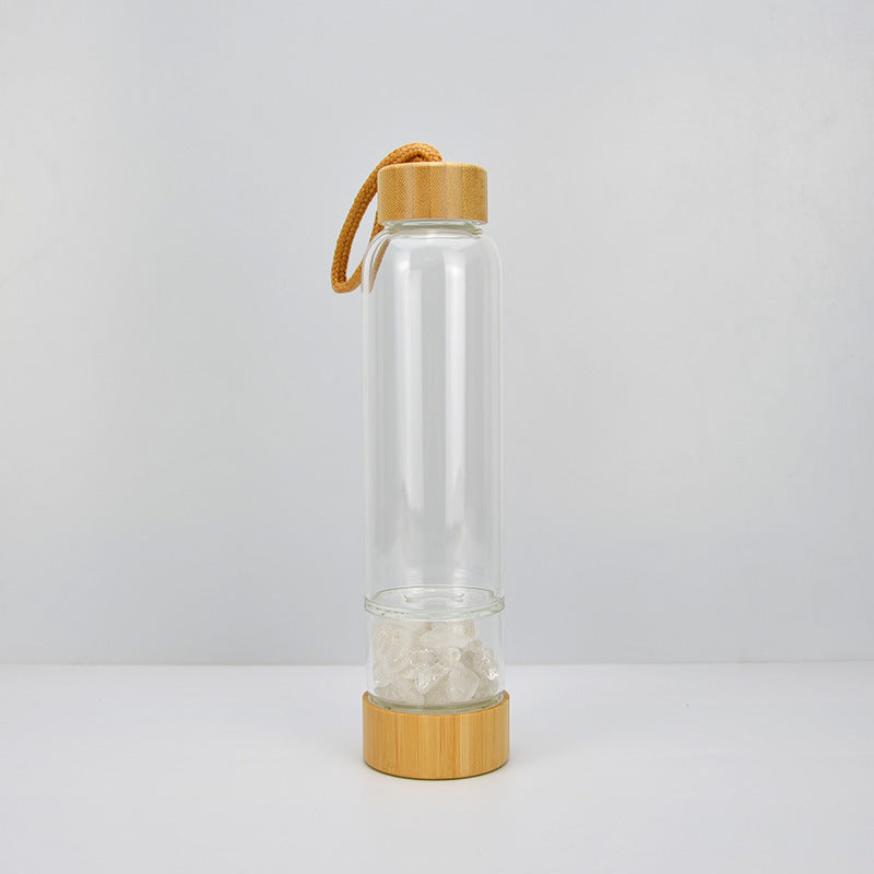 Crystal Energy Stone Water Bottle with Bamboo Cover