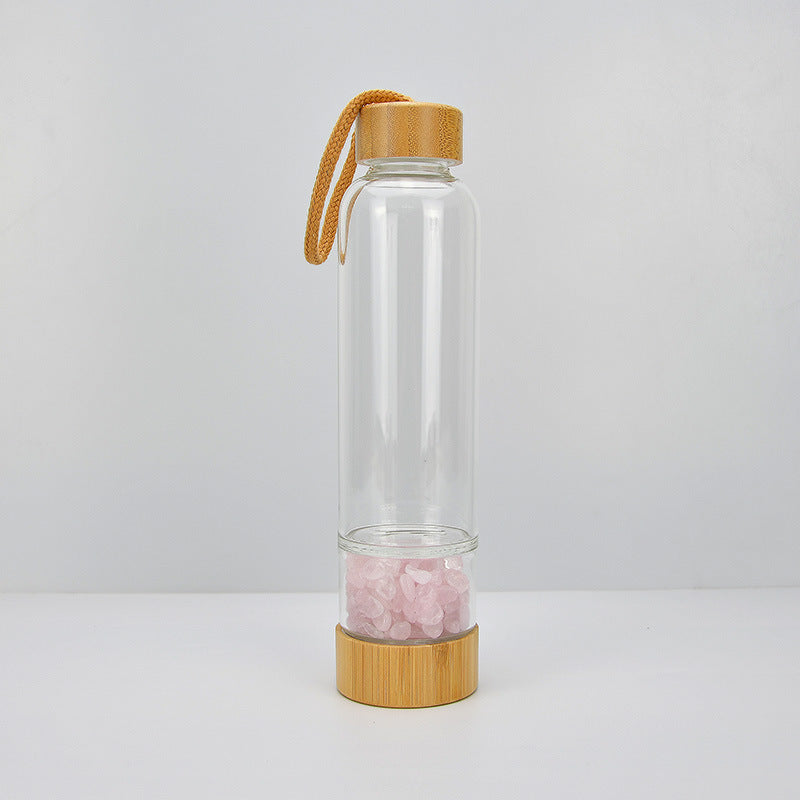 Crystal Energy Stone Water Bottle with Bamboo Cover