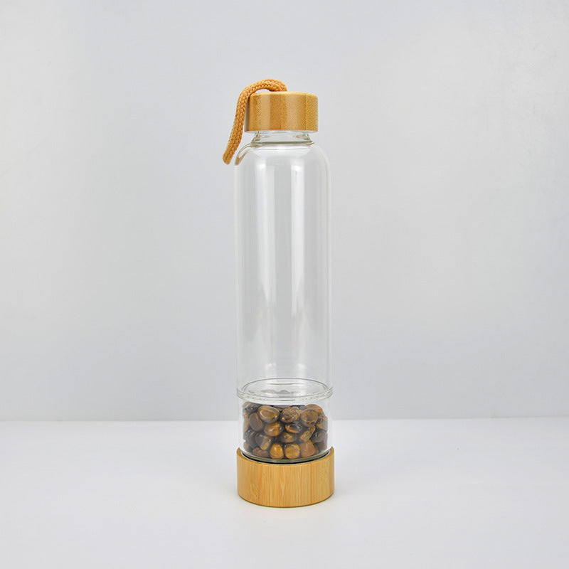 Crystal Energy Stone Water Bottle with Bamboo Cover