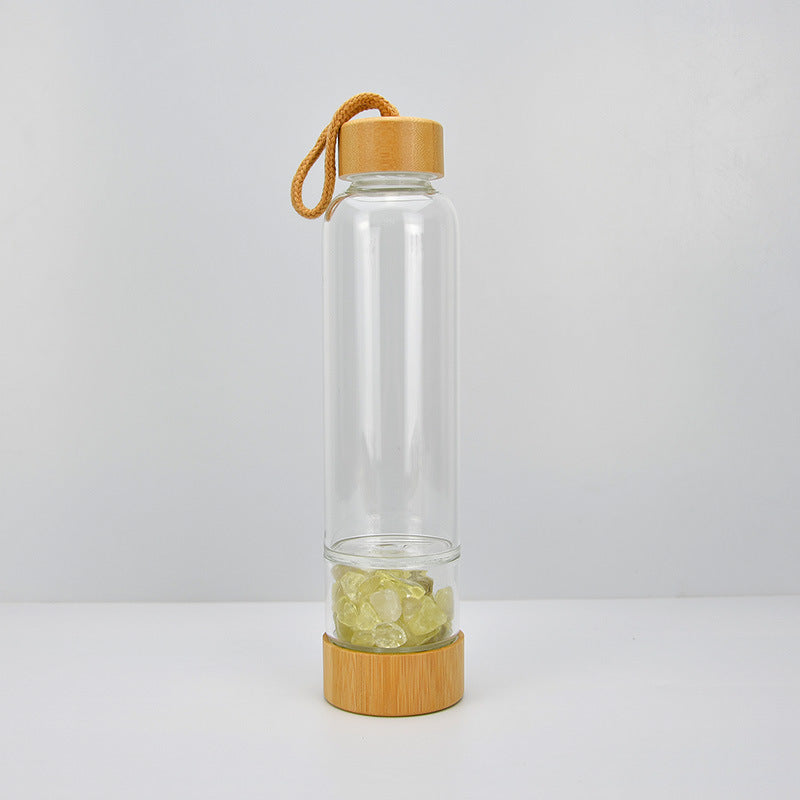 Crystal Energy Stone Water Bottle with Bamboo Cover