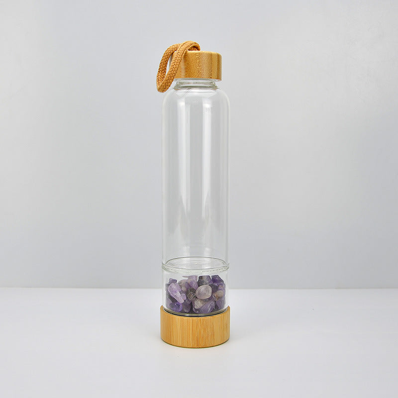 Crystal Energy Stone Water Bottle with Bamboo Cover