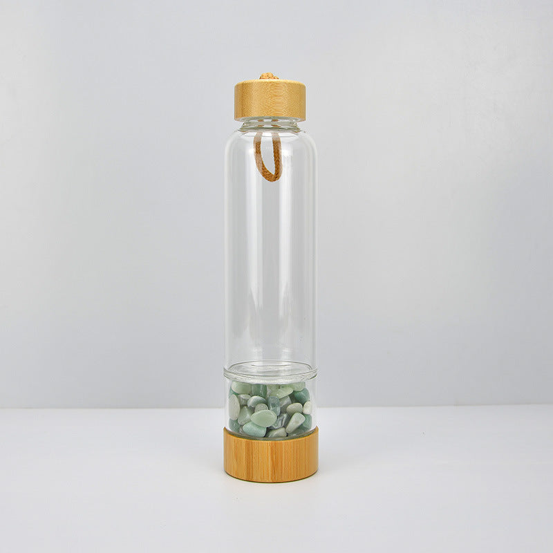 Crystal Energy Stone Water Bottle with Bamboo Cover